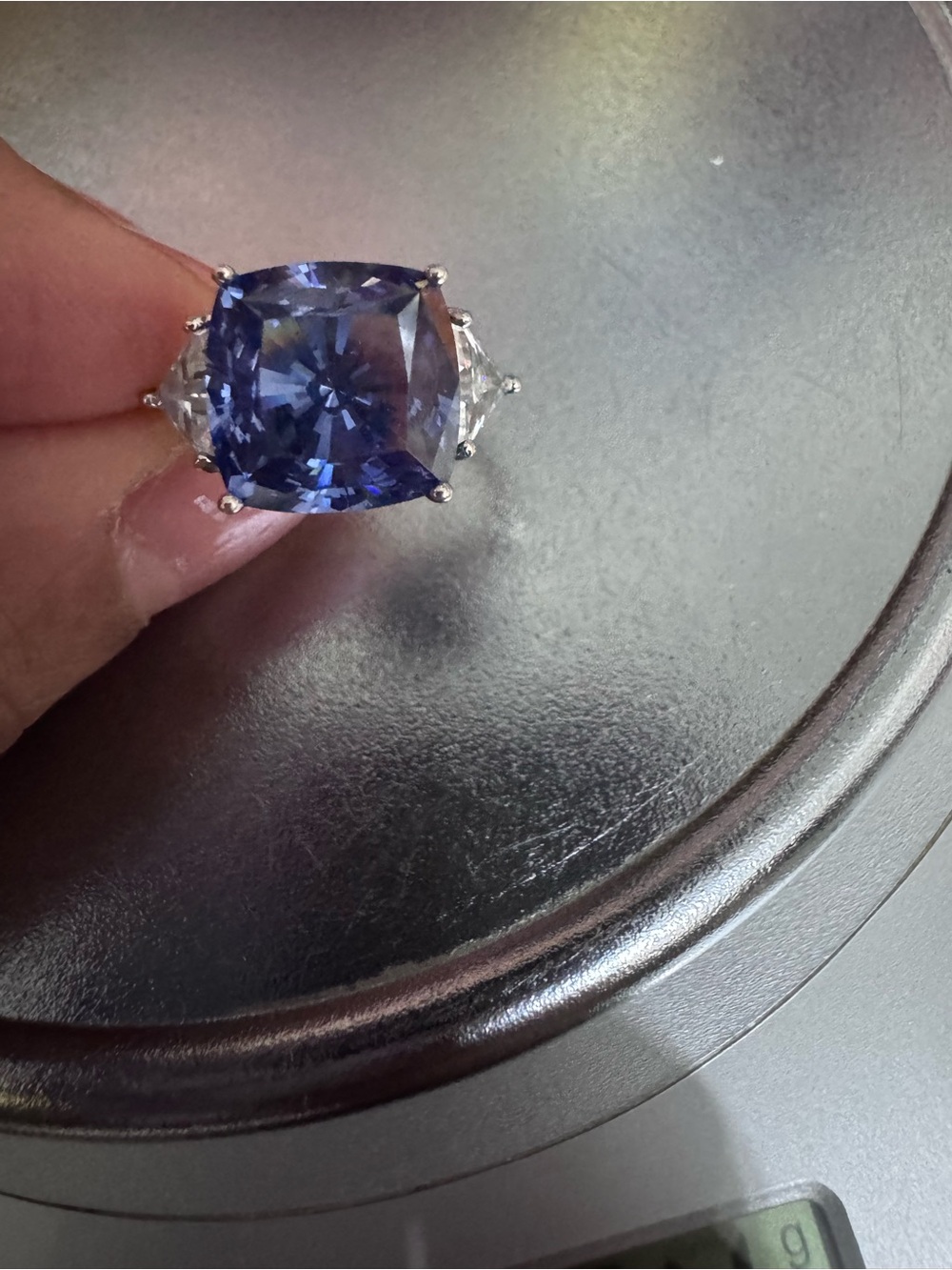 Tanzanite colour solid white gold ring 14k